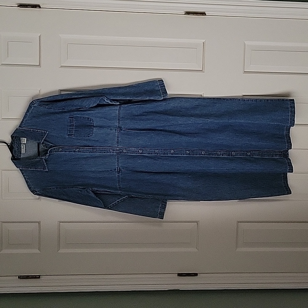L.L. Bean women's denim full button down long sleeve maxi dress sz 16p